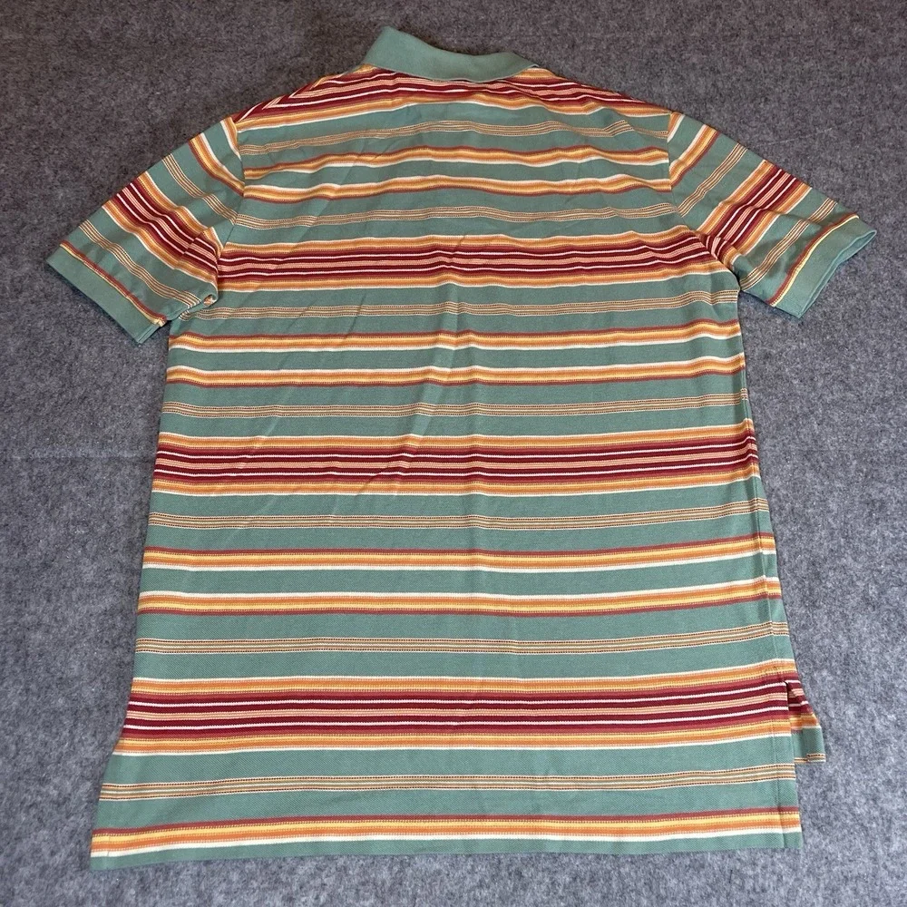 VTG Polo Ralph Lauren‎ Striped Shirt Mens XL Green Orange Sunset Cotton Slit Hem